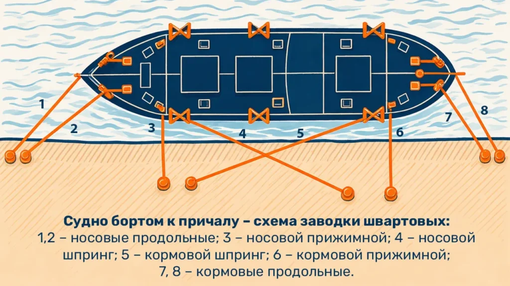 швартовка судна лагом схема